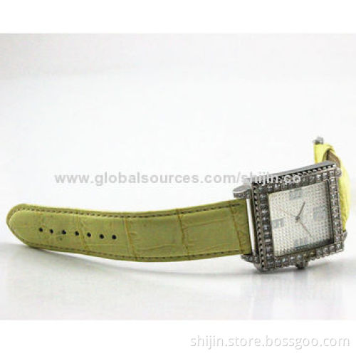 Vogue Stainless Steel Watch with Genuine Leather Band, Japan Quartz Movt, OEM Welcomed